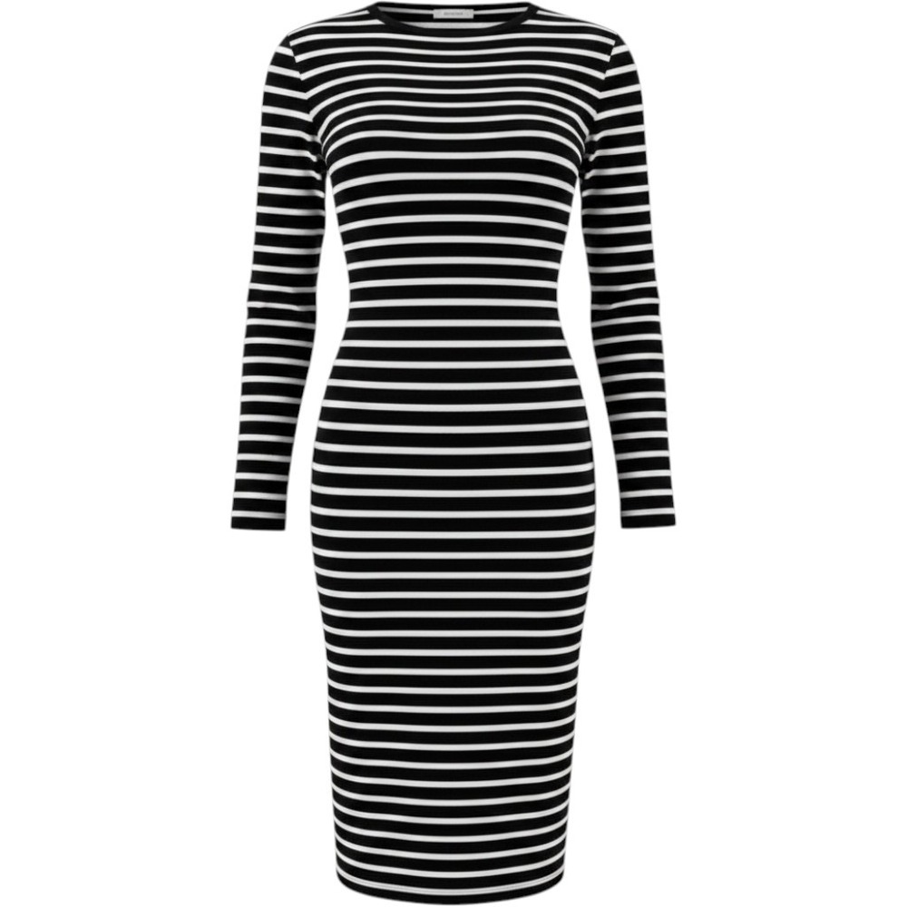 Zara Trafaluc Black White Striped Bodycon Midi Dress Small Euro Paris Chic